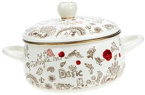 Shallow Casserole Dish With Lid,Cast Iron Saucepan,Food Cooking Pot Pasta Cooker Soup Cookware Ceramic Stew Pot Kitchen Essentials Ramen Pot Cast(Red)