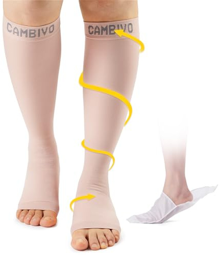 CAMBIVO Calze Compressione Graduata Punta Aperta, Calze a Compressione Donna Uomo, Gambaletti Calze Elastiche 20-30 mmHg per Vene Varicose, Circolazione Gambe, Running, Sport, Viaggio Aereo