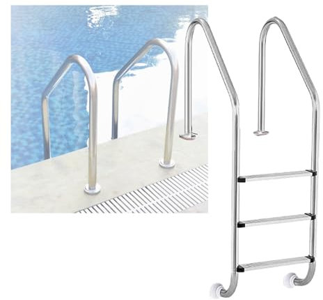 Swimming Pool Ladder, 2/3 Steps Pool Step Easy Climbing, Stairs with Curve Up Steps Handrails, for Water Park Fish Pond Outdoor Pool(3-Steps1.5mm)