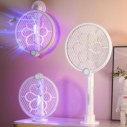 GuKKK - Raqueta eléctrica de insectos, 3500 V, pala antimosquitos, eléctrica de 1200 mAh, recargable con base estable contra, lámpara UV antimosquitos, atrapa mosca mata mosca