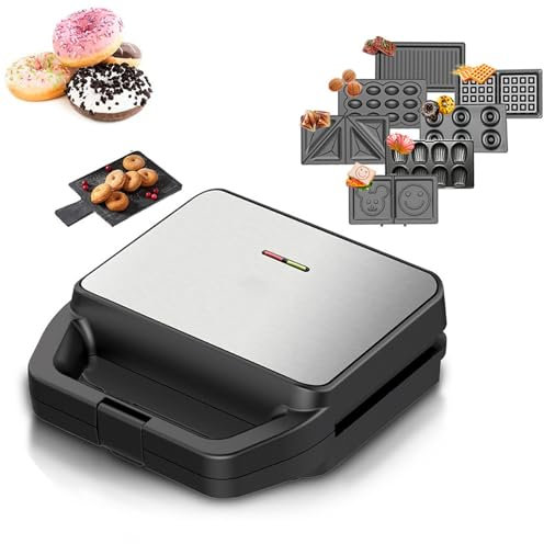 Macchina Per La Colazione 7 in 1: Con 7 Piastre Antiaderenti Rimovibili, Riscaldamento Bifacciale, Facile Da Pulire, Macchina Per Ciambelle Portatile E Compatta, Per Preparare 6 Ciambelle. ,Black
