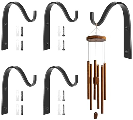 PEAPIN 4 Pack 4in Small Hanging Basket Bracket Outdoor Wall Hooks | Miniature Hanging Basket Brackets For Small Plants Wind Chimes Lanterns Heavy Duty Outdoor Wall Hooks Durable Metal Support