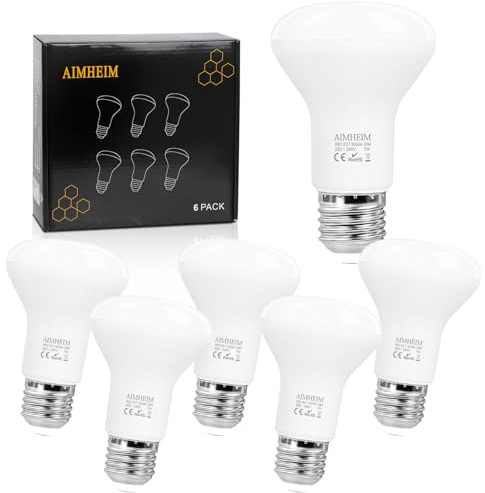 AIMHEIM Led Birne E27 Dimmbar Tageslichtweiß 5000K, 7W LED Leuchtmittel Ersatz 70W, 120°Abstrahlwinkel, R63 Reflektor Glühbirne 6 Stück