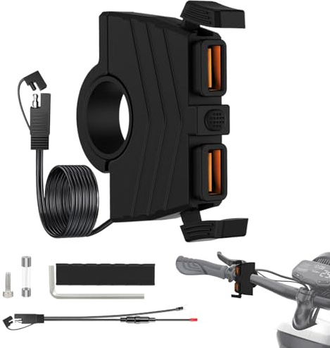 Hitburu Cargador De Teléfono Móvil para Motocicleta | Cargador USB Rápido para Moto - Impermeable Soporte para Manillar Carga Rápida para Ciclomotor