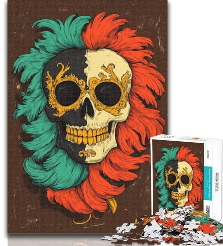 Puzzle 1000 pièces pour Adolescents, crâne et Plumes, 1000 pièces pour Adultes, Anti-Stress, défi Difficile, renforce l'amour Entre Couples, 26x38cm
