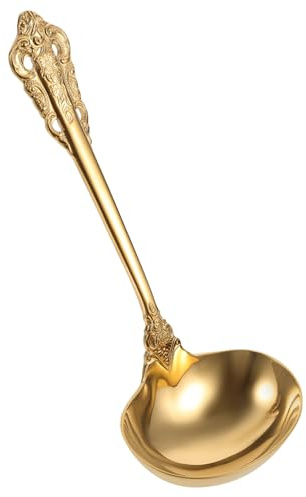 EXHUMKY Stainless Steel Gold Soup Ladle Multi-Function Cooking Spoon Comfortable Grip Rust-Resistant Elegant Western-Style Kitchen Serving Utensil for Home and Party