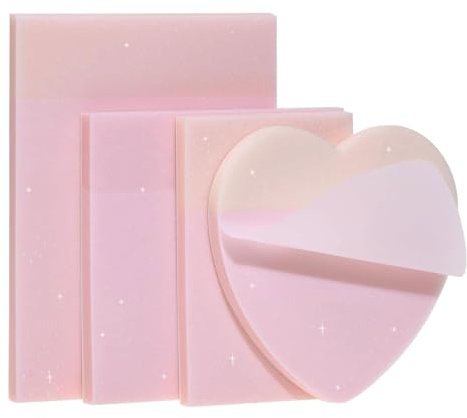 TESGADGETS 4er-Packung Transparente Haftnotizen Glitzernde Pastellfarben Wasserfeste Indexaufkleber Selbstklebende Buchregister 200 Blatt Weicher PET-Marker-Notizblock, Rosa