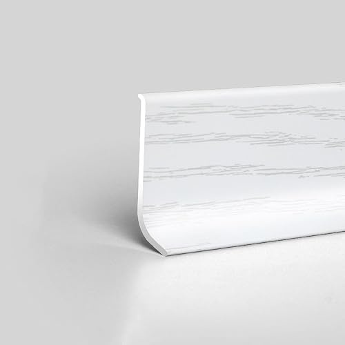 4 molduras de aluminio para zócalo de 8 cm de altura y 125 cm de longitud, decoración y reparación de base de pared de metal, fácil de cortar, acabado de grano blanco