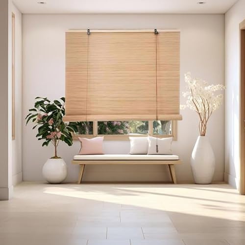 Natürliches Bambusrollo Rollos Bambus Atmungsaktives Bambus Raffrollo Jalousine Wasserdicht Sichtschutz Bambus Rollo Mit Lifter Verdunkelungsrollos Für Gärten Fenster Terrassen(55x120cm)
