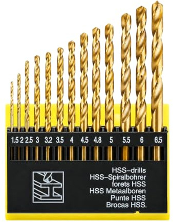 EUQWOSDD 13PCS HSS Twist Drill Bit Set, Titanium Coated Hex Shank Drill Bits 1.5-6.5mm 135° Split Point for Metal Wood Plastic