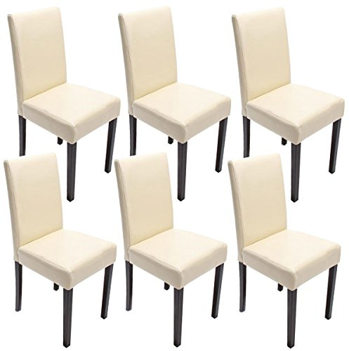 Mendler 6er-Set Esszimmerstuhl Stuhl Küchenstuhl Littau - Leder, Creme, dunkle Beine