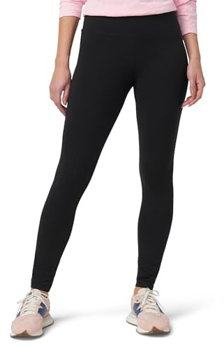 HUE Women's Ultra Soft Cotton Leggings with Wide Waistband, Full and Capri Length, Black, Large