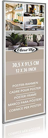 Close Up Posterrahmen | Silber/Silver | Bilderrahmen | Frame | für langformatige Poster, Kunstdrucke, Plakate… | bruchsichere PVC Scheibe | 30,5 x 91,5 cm / 12x36
