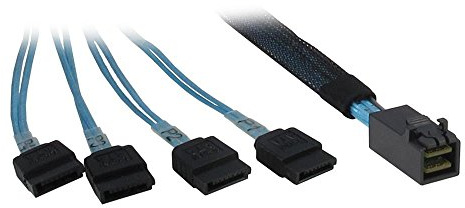 Inter-Tech 0.5m SFF 8643/4x SATA 0,5 m - Cable SAS (0,5 m, SFF 8643, 4x SATA, Male connector / Male connector, Negro, Azul, 35 g)
