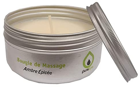 Purespa Bougie de Massage naturelle parfumée - 100% sensuel et relaxant (Ambre Épicé, 80 gr)