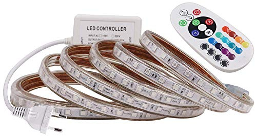 XUNATA - Kit di strisce LED RGB, impermeabili IP67, telecomando a 24 pulsanti, SMD 5050, AC 220 V 240 V, illuminazione per interni, con alimentatore 3 Metri 60 Leds/M