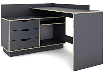byLIVING Winkelschreibtisch Belfast, beidseitig montierbar, 3 Schubkästen | Sonoma Eiche mit Anthrazit-Kanten, Bürotisch, Eckschreibtisch, B 129, H 83,5, T 105 cm