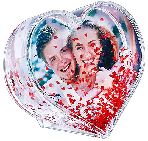 RDH Glitzernder herzförmiger Bilderrahmen flüssiger Schneekugel Fotorahmen für Paare Freunde Familie (Liebe)