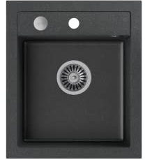 VBChome Spülbecken Schwarz 43 x 50 cm Granit Einzelbecken Einbauspüle gesprenkelt Verbundspüle + Siphon Waschbecken