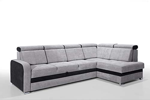 Robin Inspire Glen Ecksofa L-Form Schlafsofa Rechts Grau | Schlaffunktion, Bettkasten, abnehmbare Rückenkissen, Kopfstützen, freistehende Eckcouch, Wohnlandschaft, Sofa fürs Wohnzimmer