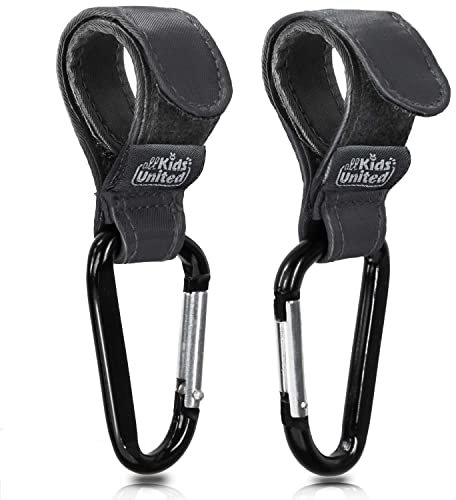 all Kids United® Kinderwagen-Haken für Windeltasche Wickel-Taschen Wickelrucksack Buggy-Haken Baby-Rucksack mit Karabiner-Haken und Klettverschluss (2er Set)
