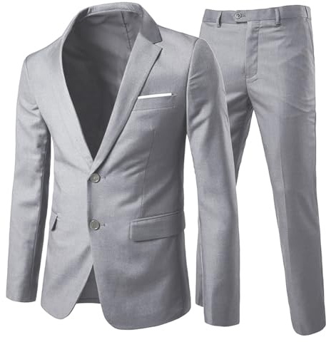Allthemen Trajes Hombre Slim Fit Gris Claro Formal Boda Traje de 2 Piezas Chaqueta Pantalones
