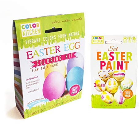 ColorKitchen Easter Egg Coloring Kit and Paint Set Combo – Natural Plant-Based | Colorful Egg Dye Kit and Paints | Artificial Dye-Free | Non-GMO | Box Makes Egg Drying Tray