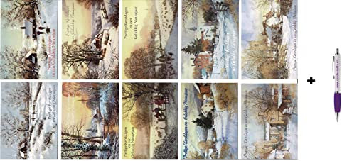 50 Luxus Weihnachts- und Neujahrskarten mit Stift - 9,5x14cm - 10 x 5 Doppelkarten Weihnachtskarten mit Umschlägen - Serie Traditionell