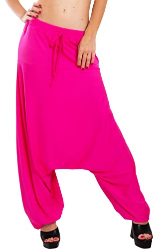 Toocool Pantalones Harem Mujer Sarouel Entrepierna Baja Yoga Danza Tiempo Libre Viscosa VB-1950 [Talla única, Fucsia]
