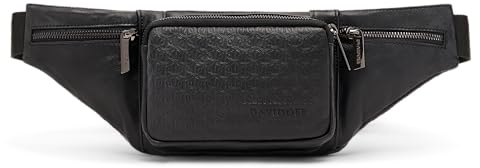 DAVIDOFF ICON Gürteltasche aus Kalbsleder – Schwarz, Allover‑Logo