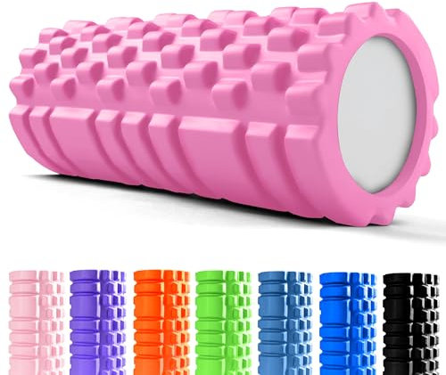 unycos - Faszienrolle (33x14 cm), Fitness-Rolle mit 3D Texturmassage und 50 Übungen E-Book, Hartschaumrolle zur Selbstmassage, Belastbar 130 kg, Massagerolle für Funktionales Training (Dunkelrosa)