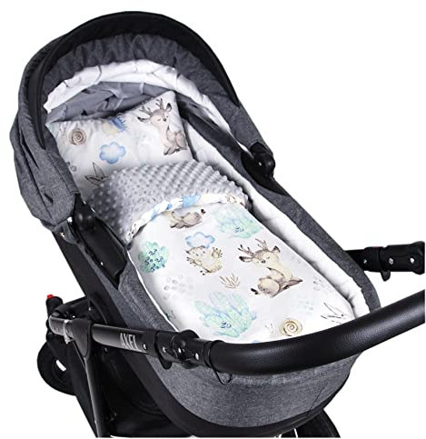 Babylux Babydecke Minky PLÜSCH Kuscheldecke Decke 75 x 60 cm + Kissen 2 TLG Set für Kinderwagen/Wiege (MP122 - Grau + Igel)