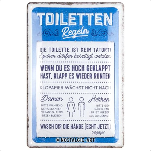 Nostalgic-Art Retro Blechschild, 20 x 30 cm, Toiletten-Regeln – Geschenk-Idee für die Toilette, aus Metall, Gäste WC Deko im Vintage Design mit Spruch, Blechschilder Sprüche