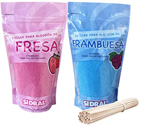 SIDRAL Azucar para Máquina Algodón - Lote de varios Sabores, Azúcar para Algodón de Azúcar - Ideal para Fiestas (2 Sabores)