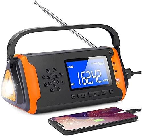 CAFFIA Emergency Weather AM/FM NOAA Solar Powered Hand Crank Radio with SOS Alarm, 4000mAh Power Bank for Cell Phone and LED Flashlight