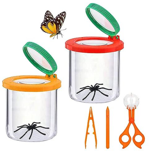 Roysmart Becherlupe Lupenbecher Set, 2 Stück Insekten Viewer, Lupendose Lupenbecher mit Pinzette, Becherlupen für Kinder, Insekten Beobachtungsbox für Outdoor Wissenschaft Natur Erkundung