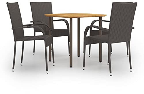 BULANED 5-TLG. Garten-Essgruppe, Gartentisch Mit Stühlen Set, Gartenmöbel Set, Sitzgarnitur Garten, Esstisch Stühle Set, Gartensitzgruppe, Terassen Möbel, Poly Rattan Braun