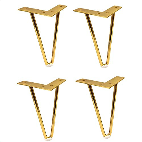 LEOSHI 4 Stück Haarnadel-Tischbeine, Diyniture-Beine, Tischbeine, Stuhlbein-Stützbeine, verwendet für Sofa, TV-Schrank, Couchtisch, Esstisch/Gold/20 cm Made in China