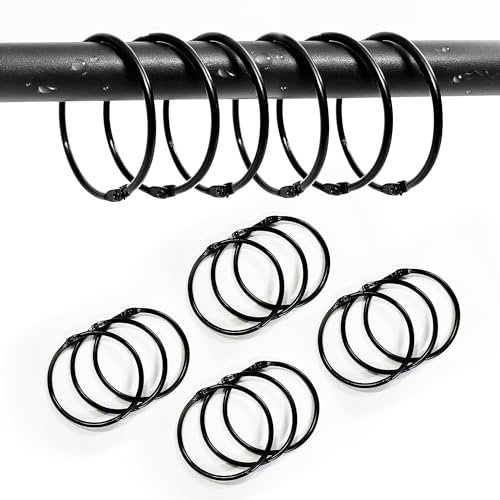 SHFYFHS 12 Pack Metal Round Shower Ring Hooks, Black O Rings Rustproof Shower Curtain Hooks