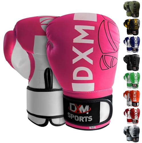 DXM SPORTS Boxing Gloves for Men & Women, Boxing Training Gloves, Kickboxing Gloves, Sparring Gloves, Heavy Bag Workout Gloves for Boxing, Kickboxing, Muay Thai, MMA (Pink & White, 12 oz)