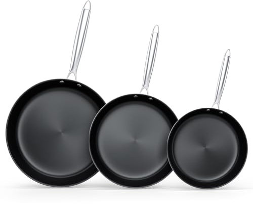 Stainless Steel Nonstick Frying Pan Set, 3 Piece cookware Set, Tri-Ply Skillet, 8 inch, 9.5 inch, 11inch Cooking pan, Oven Dishwasher Induction Gas Safe, Silver, Suitable for All Stove