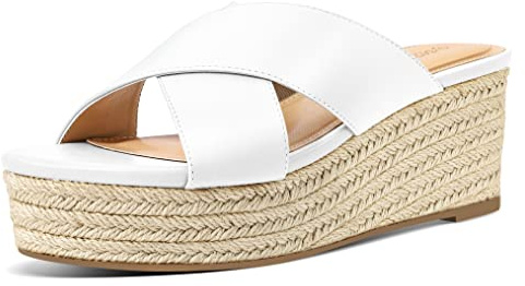 PIZZ ANNU Sandali Donna Estivi Espadrillas Mules Zeppa Scarpe con Tacco Plateau Platform Sandalo Spiaggia Viaggio Open Toe Cross Ciabatte Bianco EU 42