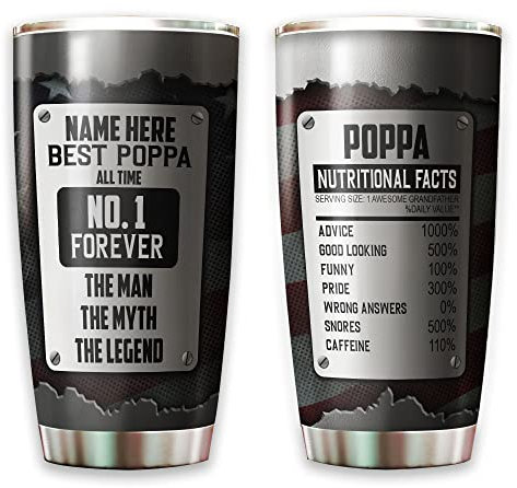 Mug Isotherme 590ml Gobelet De Voyage Réutilisable Tasse De Voyage Isolée Pour Noël Papa Maman Personnalisé Meilleur Poppa Forever L'Homme Le Mythe La Légende - Avec Nom