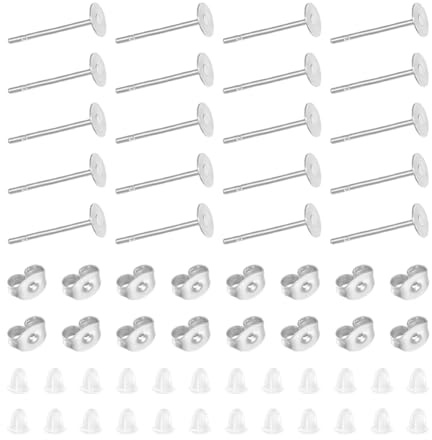 UNICRAFTALE 300 orecchini a perno piatti in acciaio inox, con passante, in metallo, farfalla, piatti e rotondi, bianchi, per fai da te, creazione gioielli
