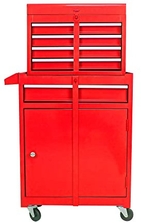 COZONY Caisse à Outils roulante 5 tiroirs avec roulettes, Acier allié, Rouge