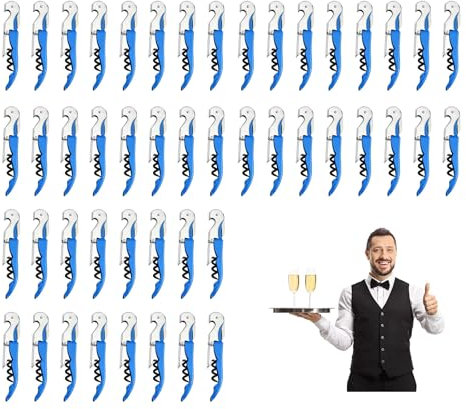 Sommelier Professionale 3 in 1: Cavatappi, Apribottiglie Vino e Lama Corta Capsule - A Leva in Acciaio Inox (12, Blu)