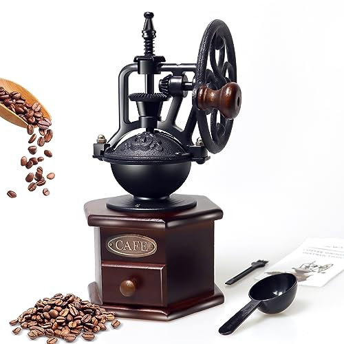 Manual Coffee Grinder Vintage Wooden Coffee Bean Grinder Hand Grinder Roller Antique Coffee Mill for Making Mesh Coffee Classic French Press for Decoration (Hexagon)