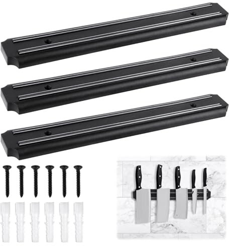TNOMSNO Messerblock Magnetisch, 3 Stück 33cm Magnetleiste Messer, Messer Magnetleiste mit Extra Starkem Magnet, Magnet Messerhalter, Messerhalter Magnetisch für Utensilien und Werkzeuge