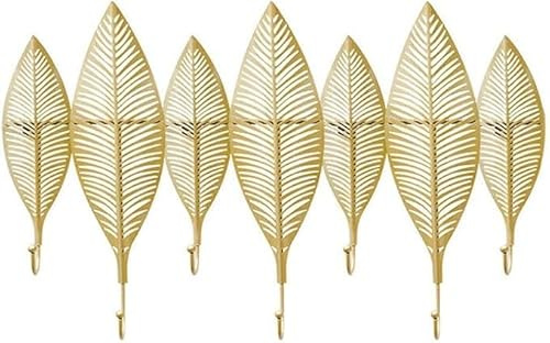 MEHOOSPVN Wandgarderobe Metall Wandgarderobenhaken Golden Blätter Kleiderhaken Wand Kreativität Hakenleiste 7 Haken, Edelstahl Wandgarderobe, Kleiderhaken Wand, Hakenleiste Garderobe 65x 41,5x 6cm