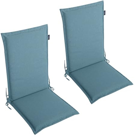 LILENO HOME Gartenstuhl Auflagen als [2er Set - Hochlehner] in Aqua - Bequeme Liegen als Sitzauflagen für Gartenmöbel - Stuhlkissen für Gartenstühle und Klappstühle Malt